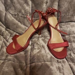 Burgundy strappy formal wear heels